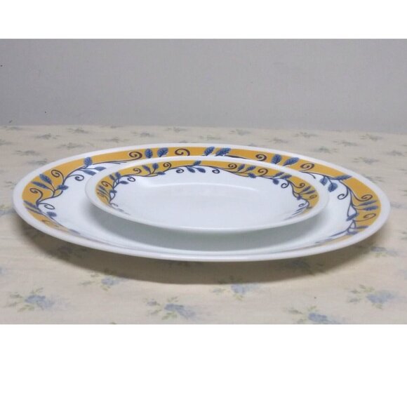 Corelle Casa Flora Dinner plate and salad/bread plate 10 1/4" yellow blue vine - Picture 5 of 8